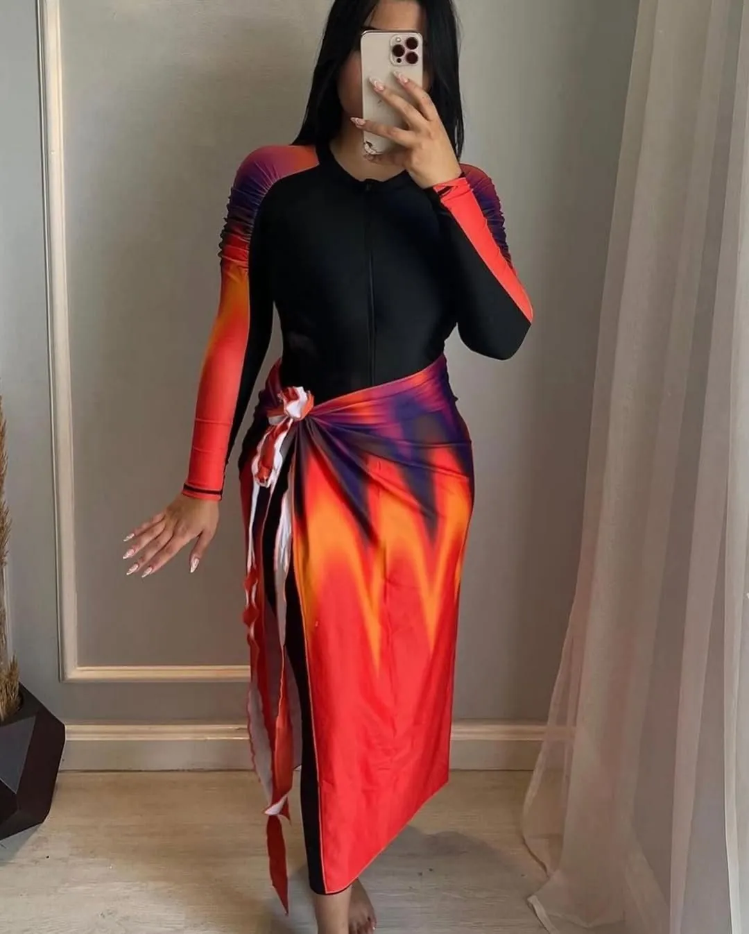 Burkini sarong dégradé rouge et orange