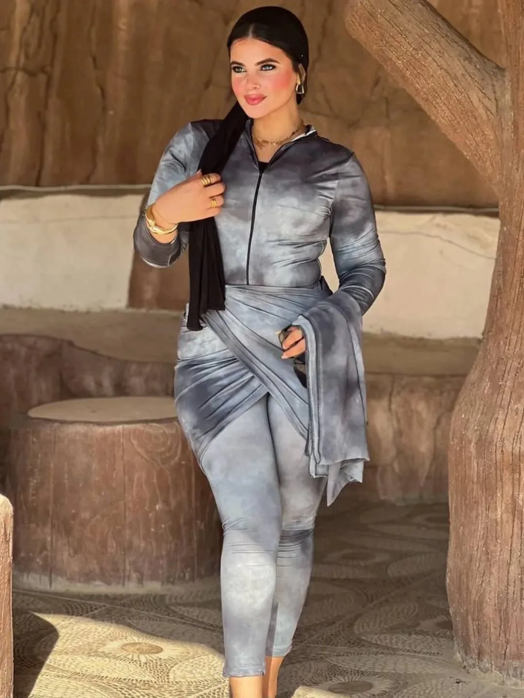 Burkini sarong gris tie and dye