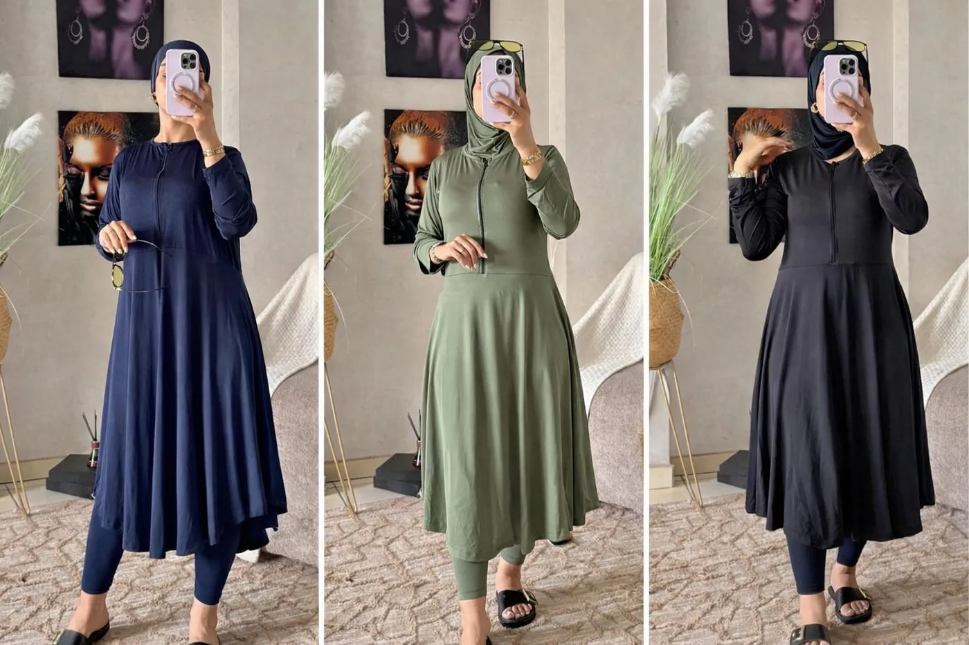 Burkini tunique unie disponible en trois coloris