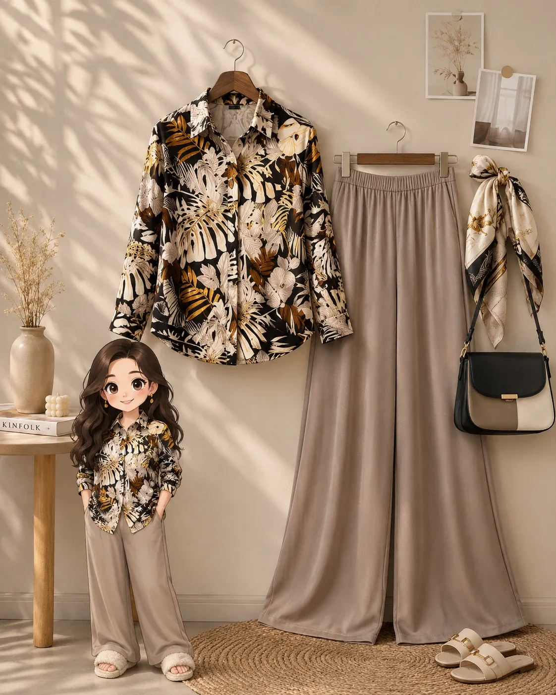 Ensemble fleuri chemise et pantalon